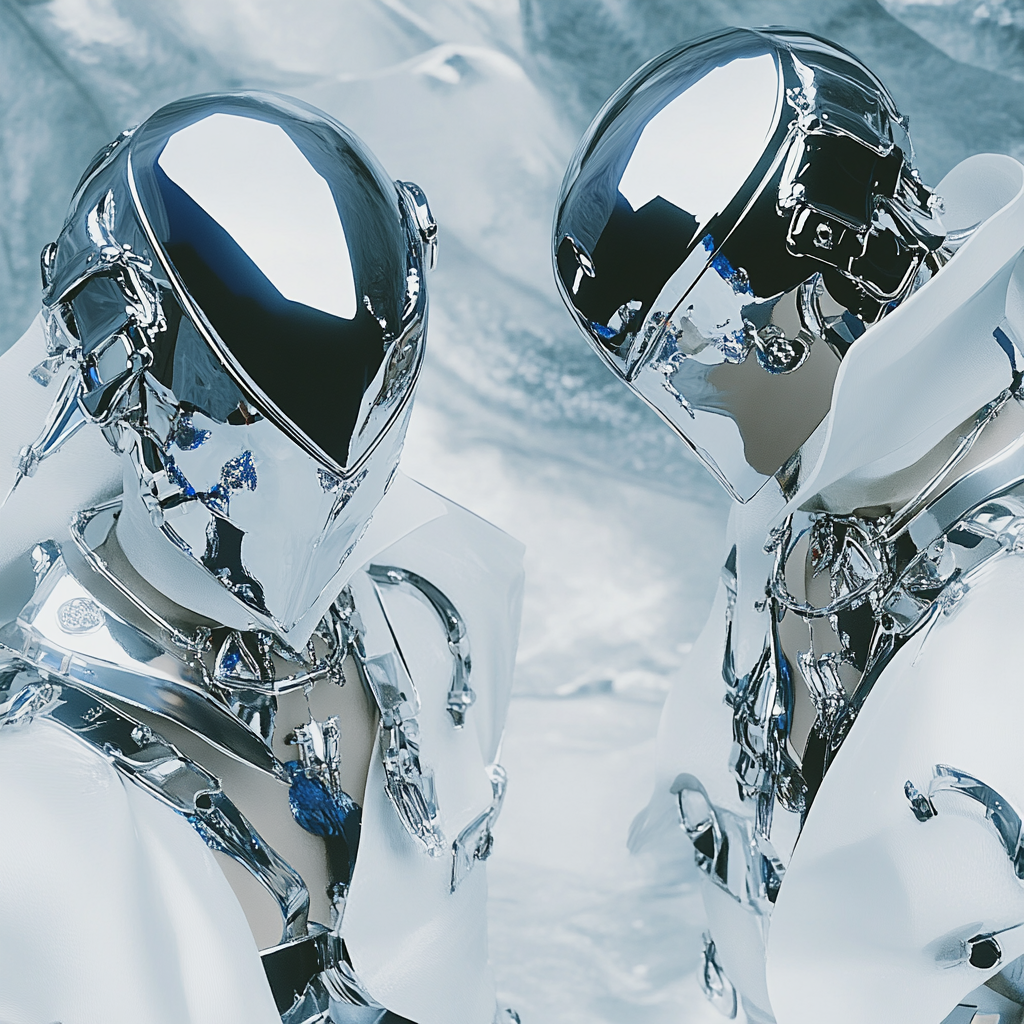 Close-up of chrome metal objects with a reflective surface