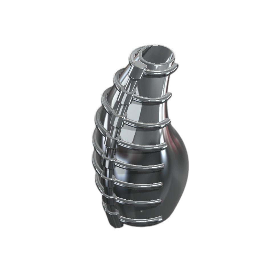 3D render of CHINE VASE, sculptural chrome-coated SLA printed resin vase with ribbed exoskeleton design