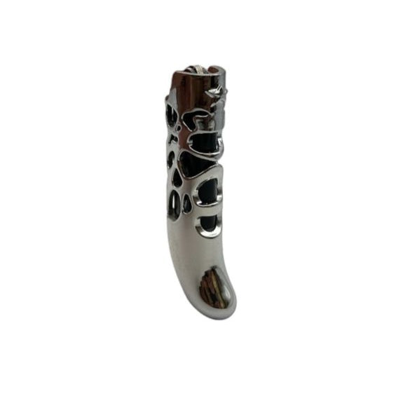 Side view of LUCKY STAR chrome coated SLA Bic Mini lighter case showing raised star details