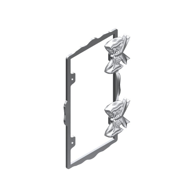 3D render of the Polished chrome WANTON license plate frame with sculpted bow-shaped accents for U.S. car plates