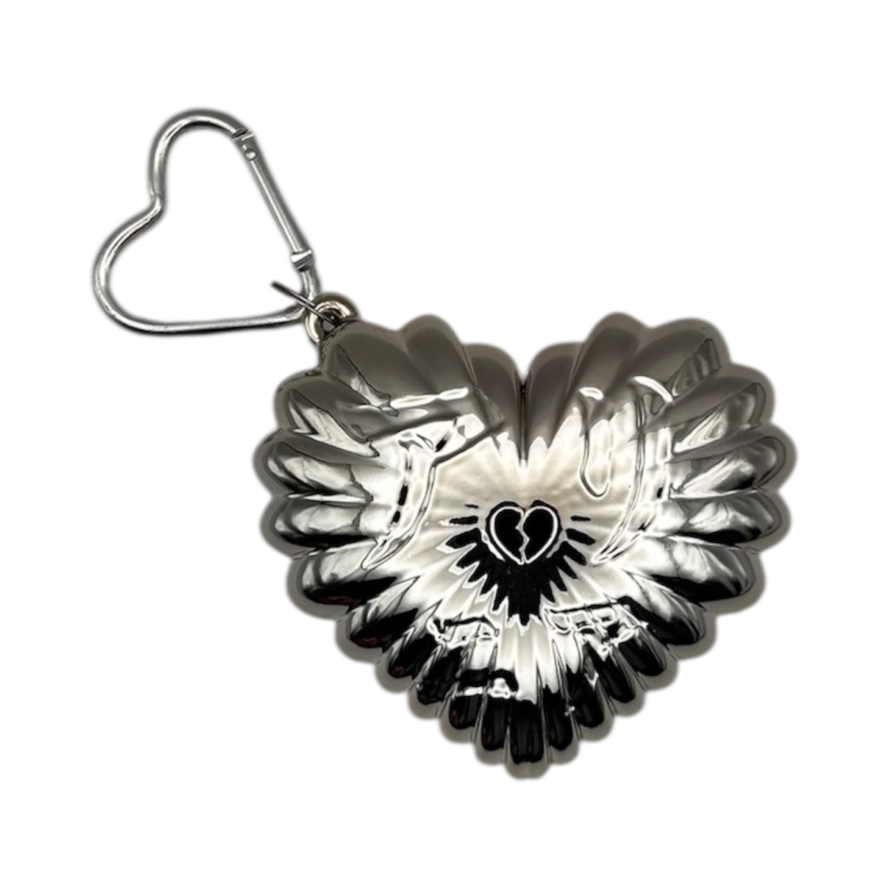 HEART ON FIRE chrome-plated 3D-printed lighter case with heart-shaped sculptural design on a white background.