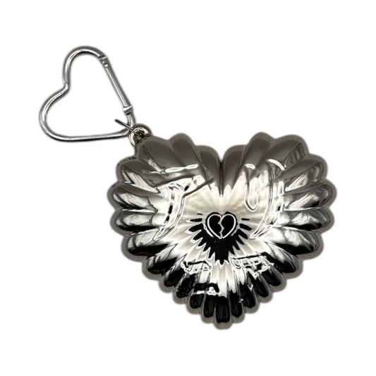 HEART ON FIRE chrome-plated 3D-printed lighter case with heart-shaped sculptural design on a white background.