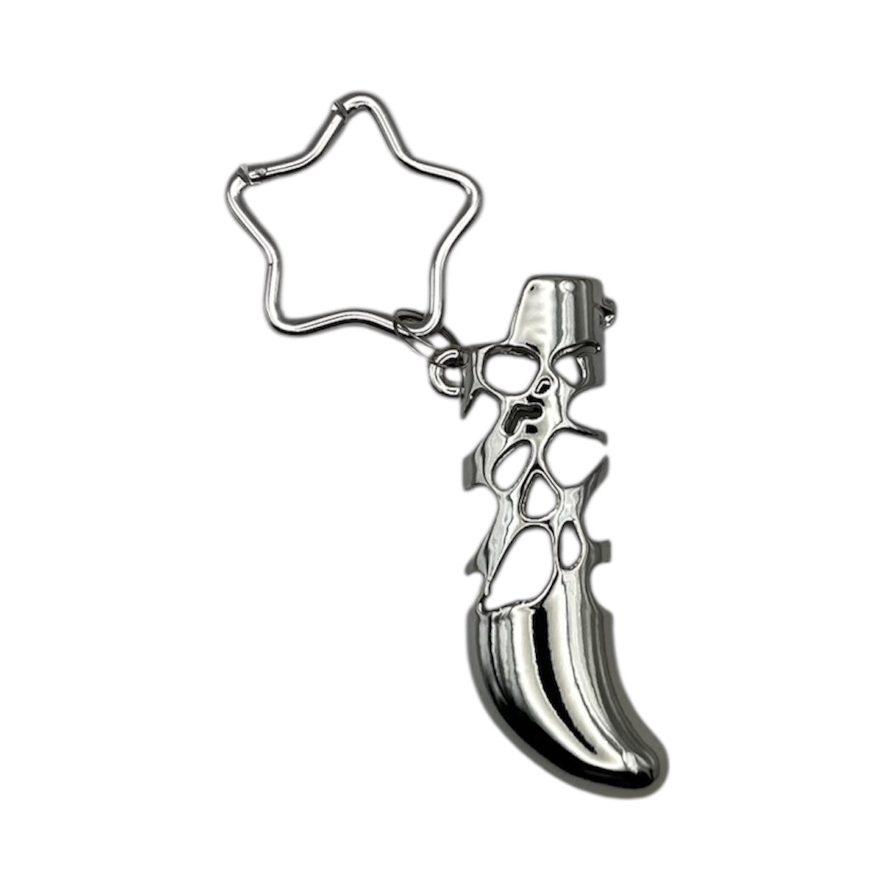 LUCKY STAR chrome-plated 3D-printed lighter case with star-shaped keychain attachment on a white background.